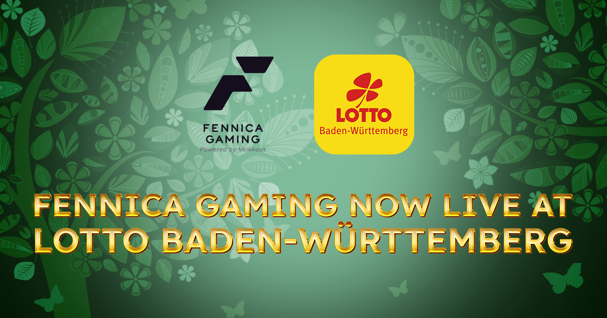 Fennica and Lotto Baden-Württemberg logos on green background with text Fennica Gaming now live at Lotto Baden-Württemberg